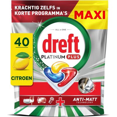 Dreft platinum plus vaatwastabletten citroen - anti-dofheidstechnologie - 40 stuks Dreft platinum plus vaatwastabletten citroen - anti-dofheidstechnologie - 40 stuks