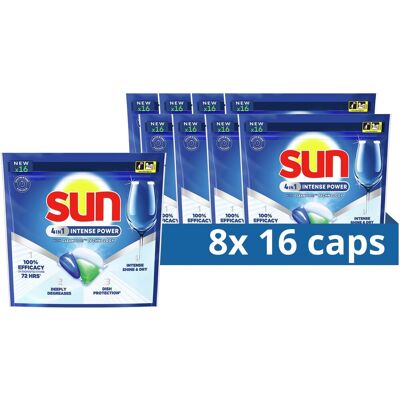 Sun vaatwascapsules - 4in1 intense power - met cleanboost-technologie - 128 stuks (8x16) - voordeelverpakking Sun vaatwascapsules - 4in1 intense power - met cleanboost-technologie - 128 stuks (8x16) - voordeelverpakking