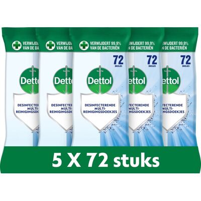 Dettol desinfecterende schoonmaakdoekjes - cleanser - 72 stuks - 5 stuks - voordeelverpakking Dettol desinfecterende schoonmaakdoekjes - cleanser - 72 stuks - 5 stuks - voordeelverpakking