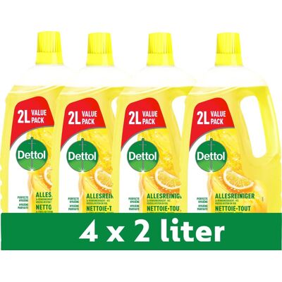Dettol allesreiniger - sprankelende citroen 2l - 4 stuks - voordeelverpakking Dettol allesreiniger - sprankelende citroen 2l - 4 stuks - voordeelverpakking