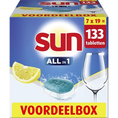 Sun - vaatwastabletten - citroen - all-in 1 - 133 tabletten - voordeelverpakking Sun - vaatwastabletten - citroen - all-in 1 - 133 tabletten - voordeelverpakking