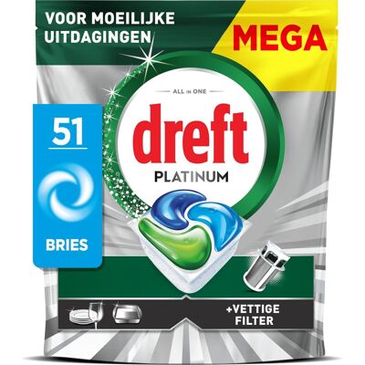 Dreft platinum vaatwastabletten - krachtig zelfs bij moeilijke uitdagingen - reinigt vette filters - 51 stuks Dreft platinum vaatwastabletten - krachtig zelfs bij moeilijke uitdagingen - reinigt vette filters - 51 stuks