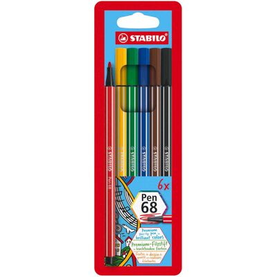 STABILO Pen 68 Feltstift - Assortiment van 6 STABILO Pen 68 Feltstift - Assortiment van 6