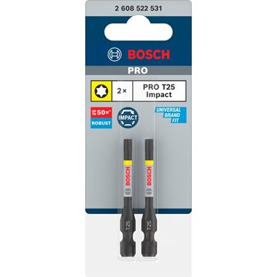 Bosch Accessoires pro torx slagschroefbit t25 55 mm 2 stuks - 2608522531 Bosch Accessoires pro torx slagschroefbit t25 55 mm 2 stuks - 2608522531