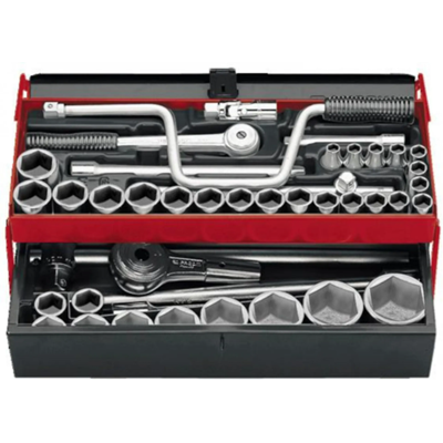 Facom Ratelsocketset - 8-50mm, Vierkante gids, Verlengingen & Universeel gewricht Facom Ratelsocketset - 8-50mm, Vierkante gids, Verlengingen & Universeel gewricht