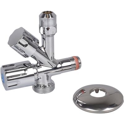 Kirchhoff ga-hoekstopkraan zelfdichtend rfv - verchroomd - 1/2"bu x 3/4"bu x 3/8"bu x 10 mmq Kirchhoff ga-hoekstopkraan zelfdichtend rfv - verchroomd - 1/2"bu x 3/4"bu x 3/8"bu x 10 mmq