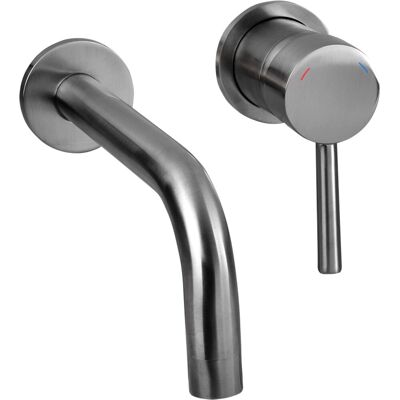 Differnz muurkraan gun metal - inbouw wastafelkraan - mengkraan koud en warm - hendel rechts Differnz muurkraan gun metal - inbouw wastafelkraan - mengkraan koud en warm - hendel rechts
