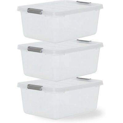 IRIS storage opbergbox met clips - 12.5l - stapelbaar - kunststof - transparant/grijs - set van 3 IRIS storage opbergbox met clips - 12.5l - stapelbaar - kunststof - transparant/grijs - set van 3