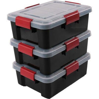 IRIS airtight opbergbox - 10l - luchtdicht - stapelbaar - kunststof - zwart/transparant/rood- set van 3 IRIS airtight opbergbox - 10l - luchtdicht - stapelbaar - kunststof - zwart/transparant/rood- set van 3