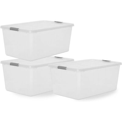 IRIS storage opbergbox met clips - 40l - extra ruim - stapelbaar - kunststof -transparant/grijs - set van 3 IRIS storage opbergbox met clips - 40l - extra ruim - stapelbaar - kunststof -transparant/grijs - set van 3
