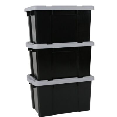 IRIS powerbox opbergbox - 50l - kunststof - zwart/grijs - set van 3 IRIS powerbox opbergbox - 50l - kunststof - zwart/grijs - set van 3