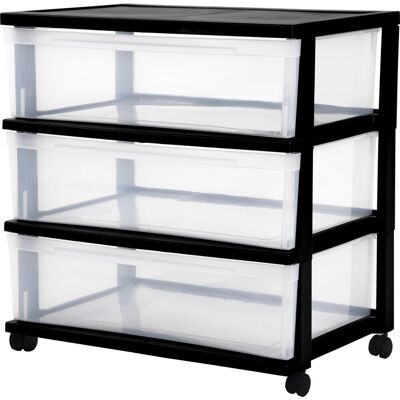 IRIS new wide chest ladesysteem - 3 lades x 30l - kunststof - zwart/transparant - met wielen IRIS new wide chest ladesysteem - 3 lades x 30l - kunststof - zwart/transparant - met wielen