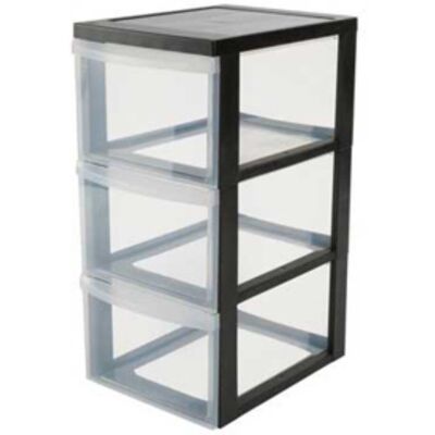 IRIS ladesysteem met 3 transparante lades en wielen - 3 x 15 liter - zwart frame IRIS ladesysteem met 3 transparante lades en wielen - 3 x 15 liter - zwart frame