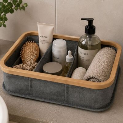 Alpina opbergmand met 3 vakken - bamboe opbergmand met polyester 30x30x9cm - mand voor badkamer, kast en woonkamer Alpina opbergmand met 3 vakken - bamboe opbergmand met polyester 30x30x9cm - mand voor badkamer, kast en woonkamer