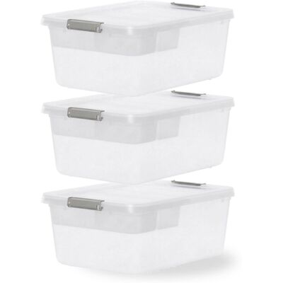 IRIS storage opbergbox met clips en inlegtray - 12.5l - organiseerbaar - kunststof -transparant/grijs - set van 3 IRIS storage opbergbox met clips en inlegtray - 12.5l - organiseerbaar - kunststof -transparant/grijs - set van 3