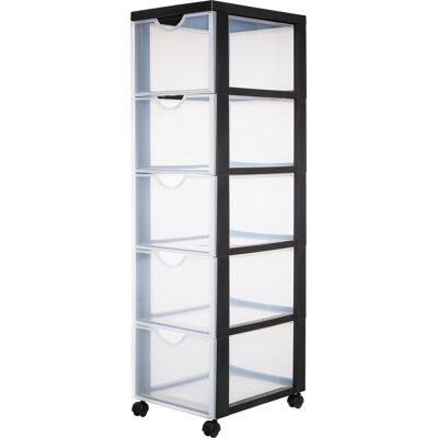 IRIS easygrip chest ladekast - 5 lades x 15l - kunststof - zwart/transparant - met wieltjes IRIS easygrip chest ladekast - 5 lades x 15l - kunststof - zwart/transparant - met wieltjes