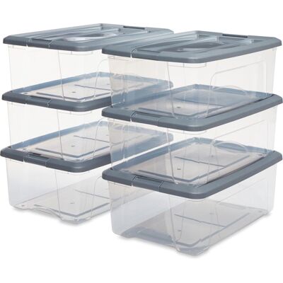 IRIS new topbox opbergbox - 30l - kunststof - transparant/zilvergrijs - set van 6 IRIS new topbox opbergbox - 30l - kunststof - transparant/zilvergrijs - set van 6