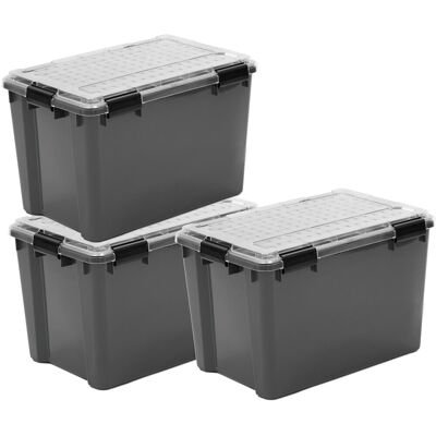 IRIS outdoor opbergbox met polycarbonaat deksel - 70l - extra groot - voor bulk & grote opslag - waterdicht & luchtdicht - kunststof - grijs/transparant/zwart - set van 3 IRIS outdoor opbergbox met polycarbonaat deksel - 70l - extra groot - voor bulk & grote opslag - waterdicht & luchtdicht - kunststof - grijs/transparant/zwart - set van 3