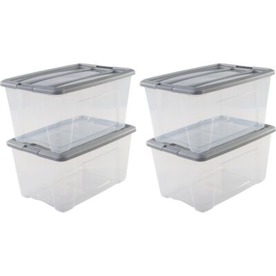 IRIS new topbox opbergbox - 45l - kunststof - transparant/zilvergrijs - set van 4 IRIS new topbox opbergbox - 45l - kunststof - transparant/zilvergrijs - set van 4