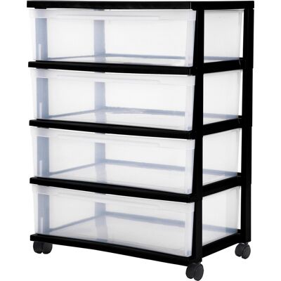 IRIS new wide chest ladesysteem - 4 lades x 30l - kunststof - zwart/transparant - met wielen IRIS new wide chest ladesysteem - 4 lades x 30l - kunststof - zwart/transparant - met wielen