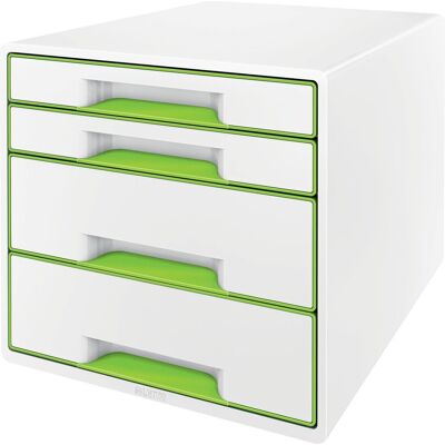 Leitz wow cube ladenblok met 4 laden - opberger met vakken - voor kantoor en thuiswerken - ideaal voor thuiskantoor - wit/groen Leitz wow cube ladenblok met 4 laden - opberger met vakken - voor kantoor en thuiswerken - ideaal voor thuiskantoor - wit/groen