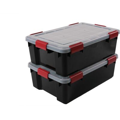 IRIS airtight opbergbox - 30l - kunststof - zwart/transparant/rood - set van 2 IRIS airtight opbergbox - 30l - kunststof - zwart/transparant/rood - set van 2