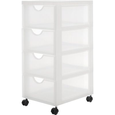 IRIS easygrip chest ladekast - 4 lades x 11,25l - kunststof - wit/transparant - met wieltjes IRIS easygrip chest ladekast - 4 lades x 11,25l - kunststof - wit/transparant - met wieltjes
