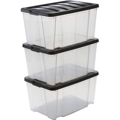 IRIS handybox opbergbox - 45l - kunststof - transparant/zwart - set van 3 IRIS handybox opbergbox - 45l - kunststof - transparant/zwart - set van 3
