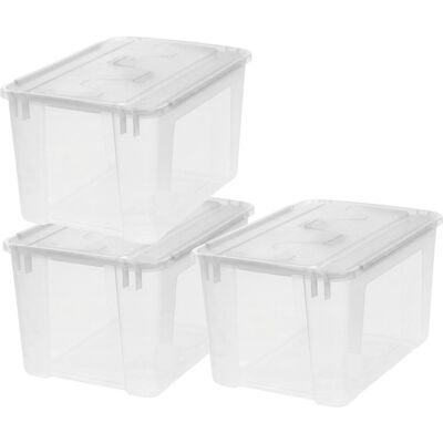IRIS vouwdeksel opbergbox - 48l - stapelbaar - met vouwdeksel - kunststof - transparant - set van 3 IRIS vouwdeksel opbergbox - 48l - stapelbaar - met vouwdeksel - kunststof - transparant - set van 3