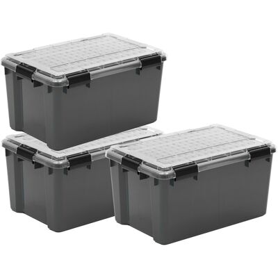 IRIS outdoor opbergbox met polycarbonaat deksel - 45l - beste allround keuze - waterdicht & luchtdicht - kunststof - grijs/transparant/zwart - set van 3 IRIS outdoor opbergbox met polycarbonaat deksel - 45l - beste allround keuze - waterdicht & luchtdicht - kunststof - grijs/transparant/zwart - set van 3