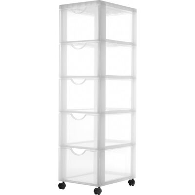 IRIS easygrip chest ladekast- 5 lades x 15l - kunststof - wit/transparant - met wieltjes IRIS easygrip chest ladekast- 5 lades x 15l - kunststof - wit/transparant - met wieltjes