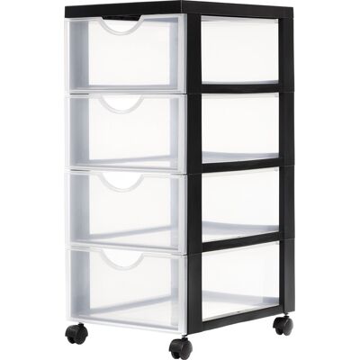 IRIS easygrip chest ladekast - 4 lades x 11,25l - kunststof - zwart/transparant - met wieltjes IRIS easygrip chest ladekast - 4 lades x 11,25l - kunststof - zwart/transparant - met wieltjes
