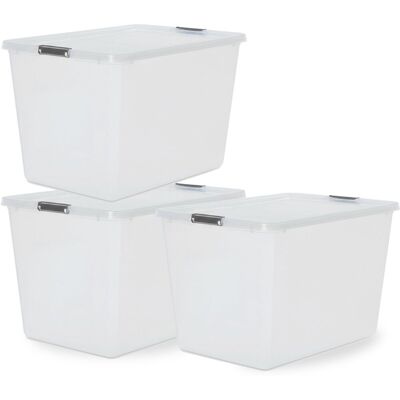 IRIS storage opbergbox met clips - 60l - xxl opslag - stapelbaar -kunststof - transparant/grijs - set van 3 IRIS storage opbergbox met clips - 60l - xxl opslag - stapelbaar -kunststof - transparant/grijs - set van 3