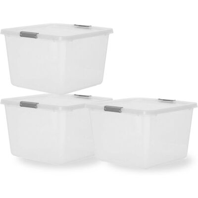 IRIS storage opbergbox met clips - 32l - ruim - stapelbaar - kunststof -transparant/grijs - set van 3 IRIS storage opbergbox met clips - 32l - ruim - stapelbaar - kunststof -transparant/grijs - set van 3