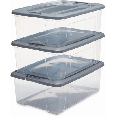 IRIS new topbox opbergbox - 30l - kunststof - transparant/zilvergrijs - set van 3 IRIS new topbox opbergbox - 30l - kunststof - transparant/zilvergrijs - set van 3