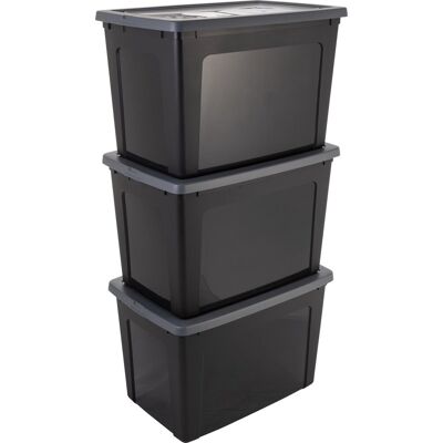 IRIS clearbox opbergbox - 70l - kunststof - zwart/grijs - set van 3 IRIS clearbox opbergbox - 70l - kunststof - zwart/grijs - set van 3