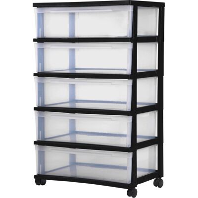 IRIS new wide chest ladesysteem - 5 lades x 30l - kunststof - zwart/transparant - met wielen IRIS new wide chest ladesysteem - 5 lades x 30l - kunststof - zwart/transparant - met wielen