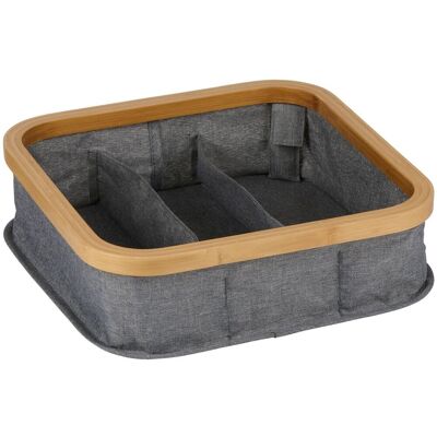 Alpina opbergmand met 3 vakken - bamboe opbergmand met polyester 30x30x9cm - mand voor badkamer, kast en woonkamer Alpina opbergmand met 3 vakken - bamboe opbergmand met polyester 30x30x9cm - mand voor badkamer, kast en woonkamer