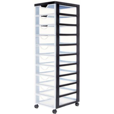 IRIS easygrip chest ladekast - 10 lades x 7,5l - kunststof - zwart/transparant - met wieltjes IRIS easygrip chest ladekast - 10 lades x 7,5l - kunststof - zwart/transparant - met wieltjes