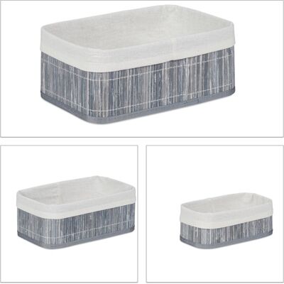 Basic Bamboe opbergmanden 3 stuks grijs/wit Basic Bamboe opbergmanden 3 stuks grijs/wit