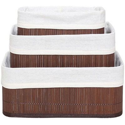 Homestyle Pro bamboe opbergmanden 3 stuks bruin/wit Homestyle Pro bamboe opbergmanden 3 stuks bruin/wit