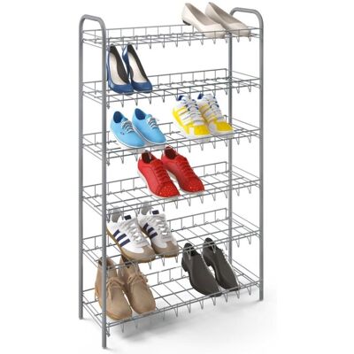 VidaXL Metaltex Schoenenrek met 6 lagen - Zilverkleurige schoenenkast VidaXL Metaltex Schoenenrek met 6 lagen - Zilverkleurige schoenenkast