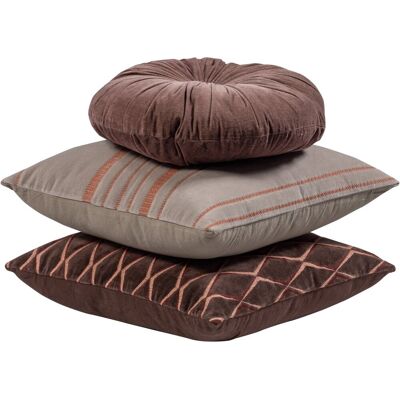 WOOOD aziz kussens - velvet stof - bruin/naturel - set van 3 WOOOD aziz kussens - velvet stof - bruin/naturel - set van 3