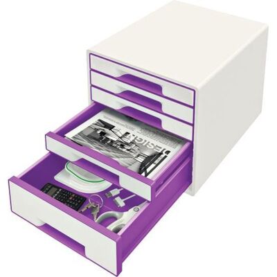 Leitz wow cube ladenblok met 5 laden - opberger met vakken - wit/paars Leitz wow cube ladenblok met 5 laden - opberger met vakken - wit/paars
