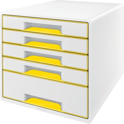 Leitz wow cube ladenblok met 5 laden - opberger met vakken - voor kantoor en thuiswerken - ideaal voor thuiskantoor - wit/geel Leitz wow cube ladenblok met 5 laden - opberger met vakken - voor kantoor en thuiswerken - ideaal voor thuiskantoor - wit/geel