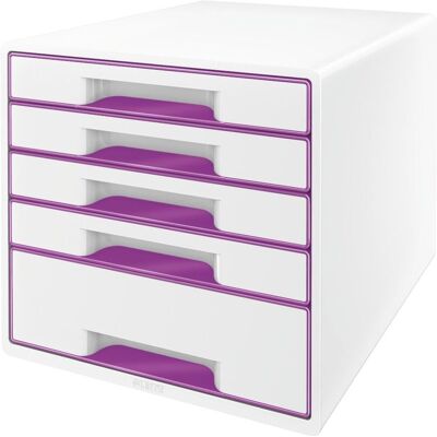 Leitz wow cube ladenblok met 5 laden - opberger met vakken - wit/paars Leitz wow cube ladenblok met 5 laden - opberger met vakken - wit/paars
