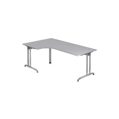 HAMMERBACHER Merk Model L-vormige Bureau - Lichtgrijs, Zilveren Frame HAMMERBACHER Merk Model L-vormige Bureau - Lichtgrijs, Zilveren Frame