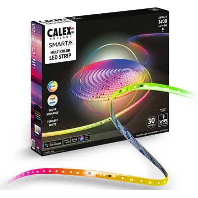Calex smart led strip - 30m, rgbic+cctic, wifi bedienbaar, muzieksynchronisatie, binnengebruik, 1400 lumen, led lichtsnoer, smart verlichting Calex smart led strip - 30m, rgbic+cctic, wifi bedienbaar, muzieksynchronisatie, binnengebruik, 1400 lumen, led lichtsnoer, smart verlichting