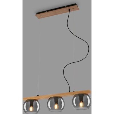 Briloner - 3xE14 - Rookglas - Hout Zwart metaal - Hanglamp Briloner - 3xE14 - Rookglas - Hout Zwart metaal - Hanglamp