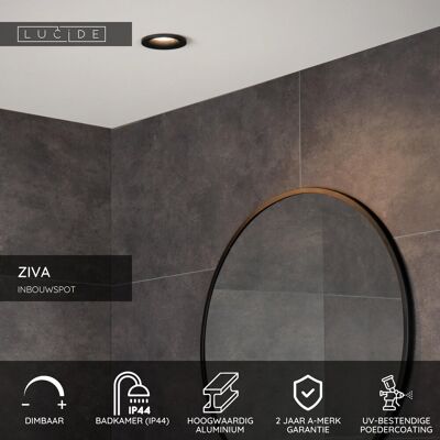 Lucide ziva - inbouwspot badkamer - ø 8,4 cm - 1xgu10 - ip44 - zwart Lucide ziva - inbouwspot badkamer - ø 8,4 cm - 1xgu10 - ip44 - zwart